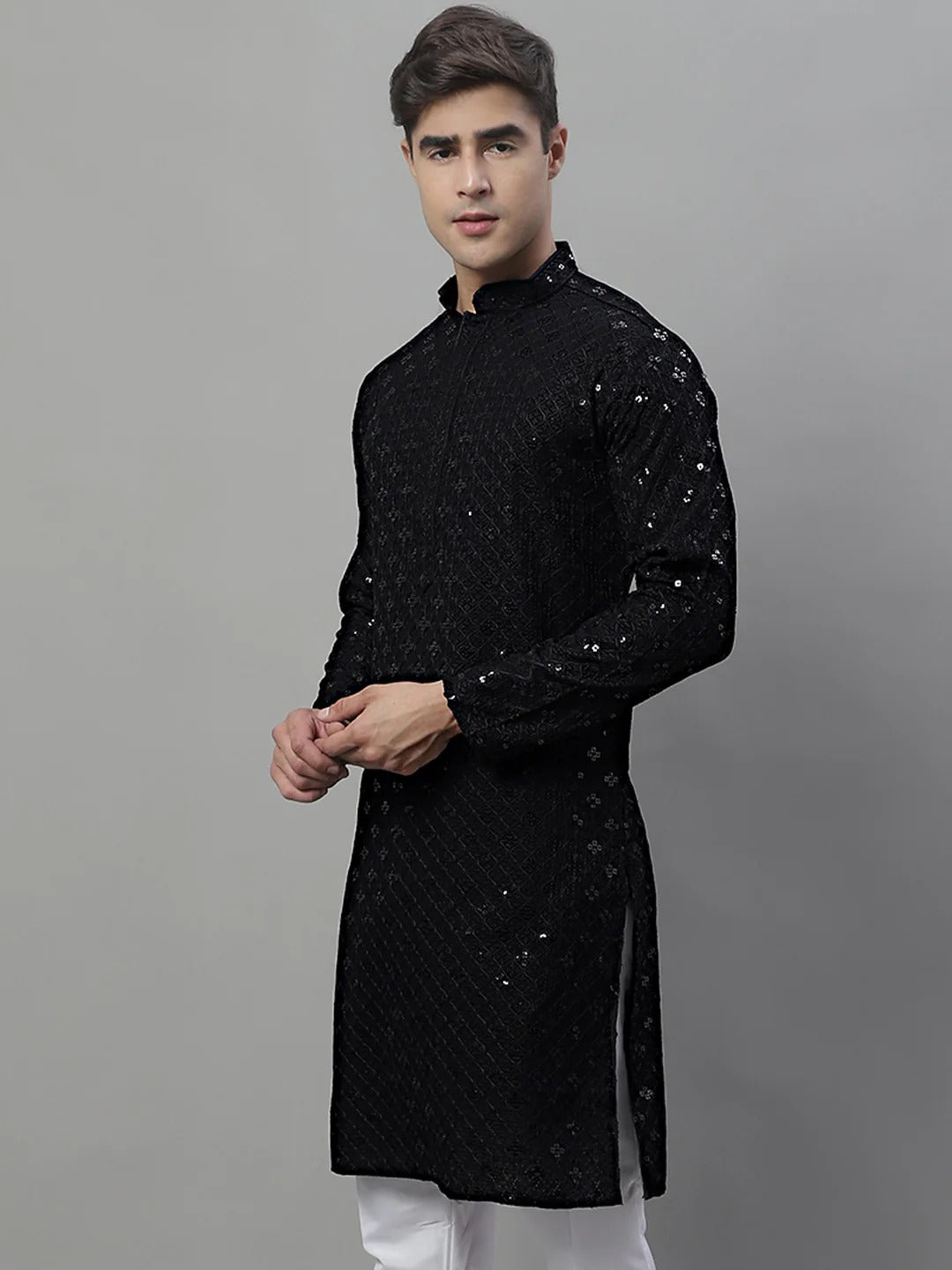 Men Black Chikankari Kurta