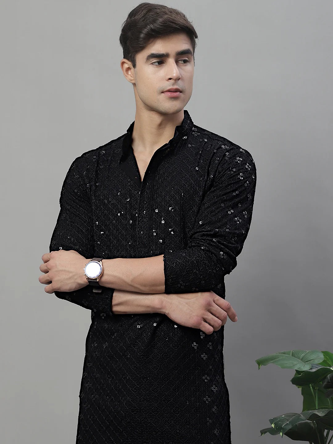 Men Black Chikankari Kurta