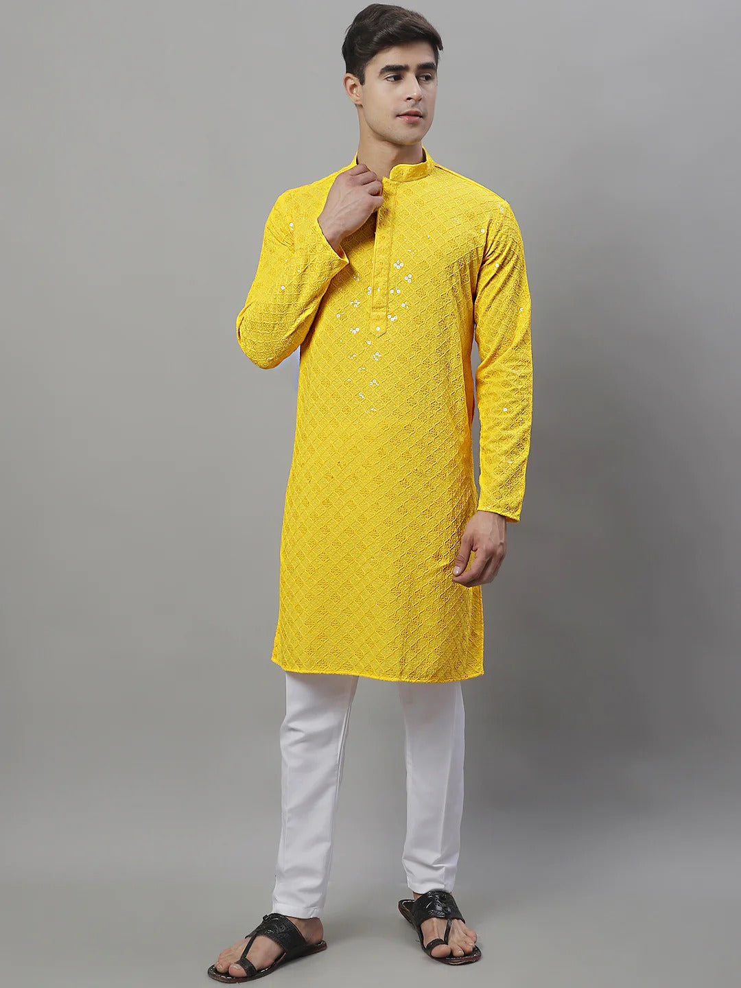 Men Yellow Chikankari Kurta