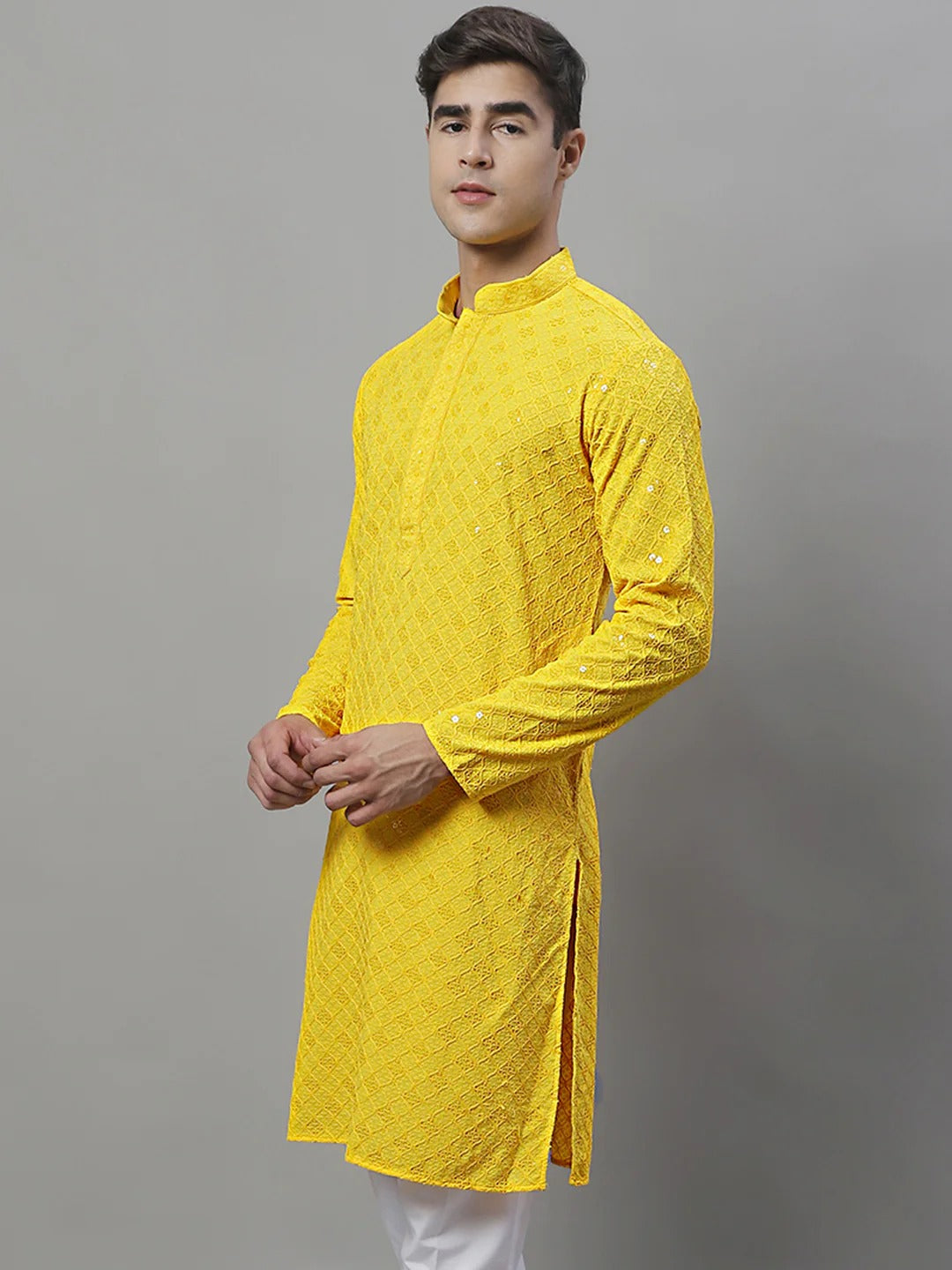 Men Yellow Chikankari Kurta