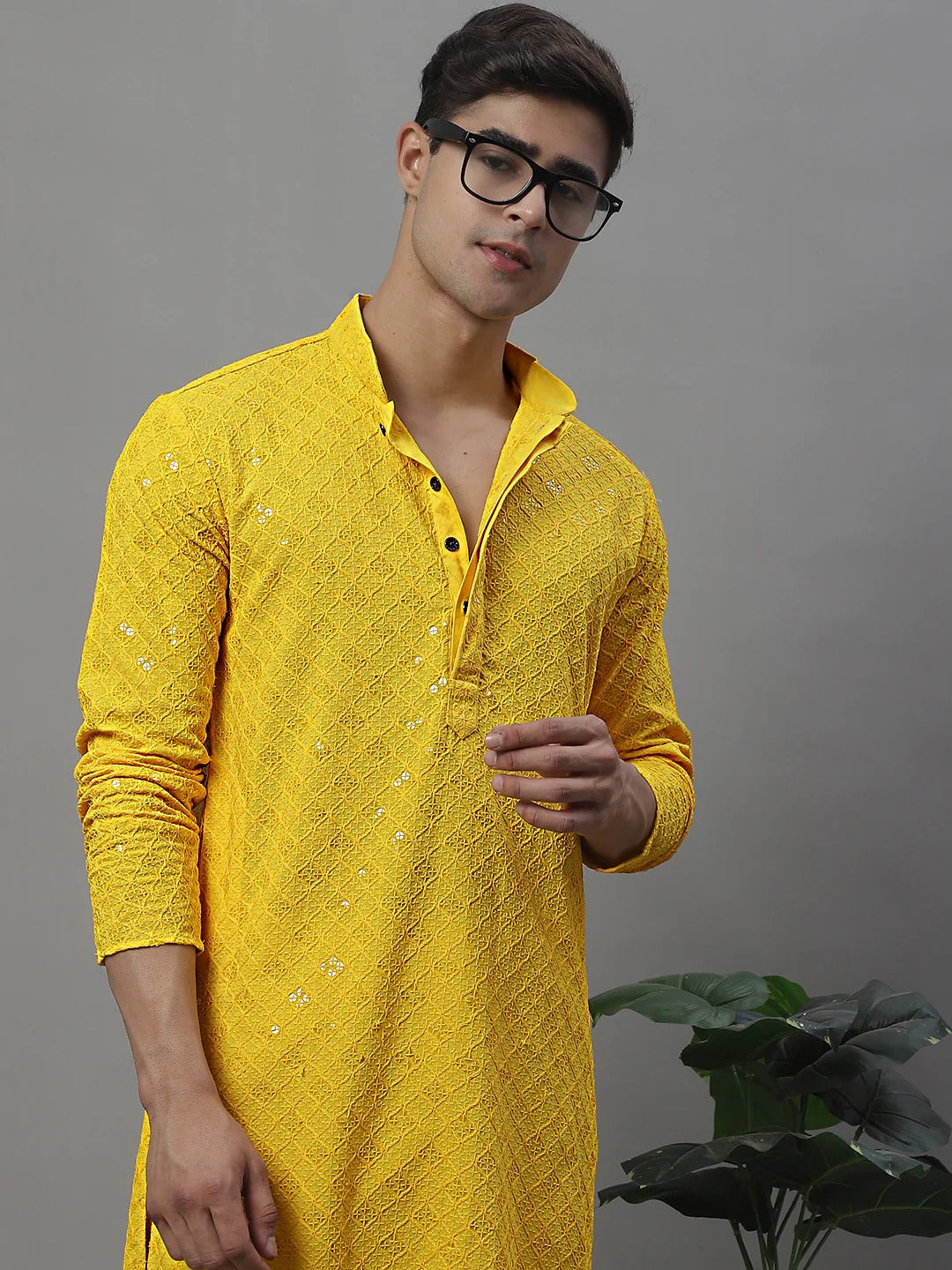 Men Yellow Chikankari Kurta