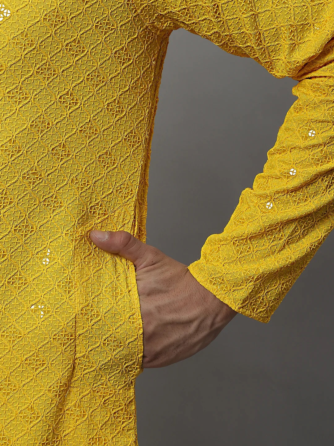 Men Yellow Chikankari Kurta