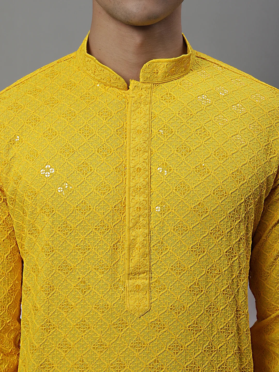 Men Yellow Chikankari Kurta