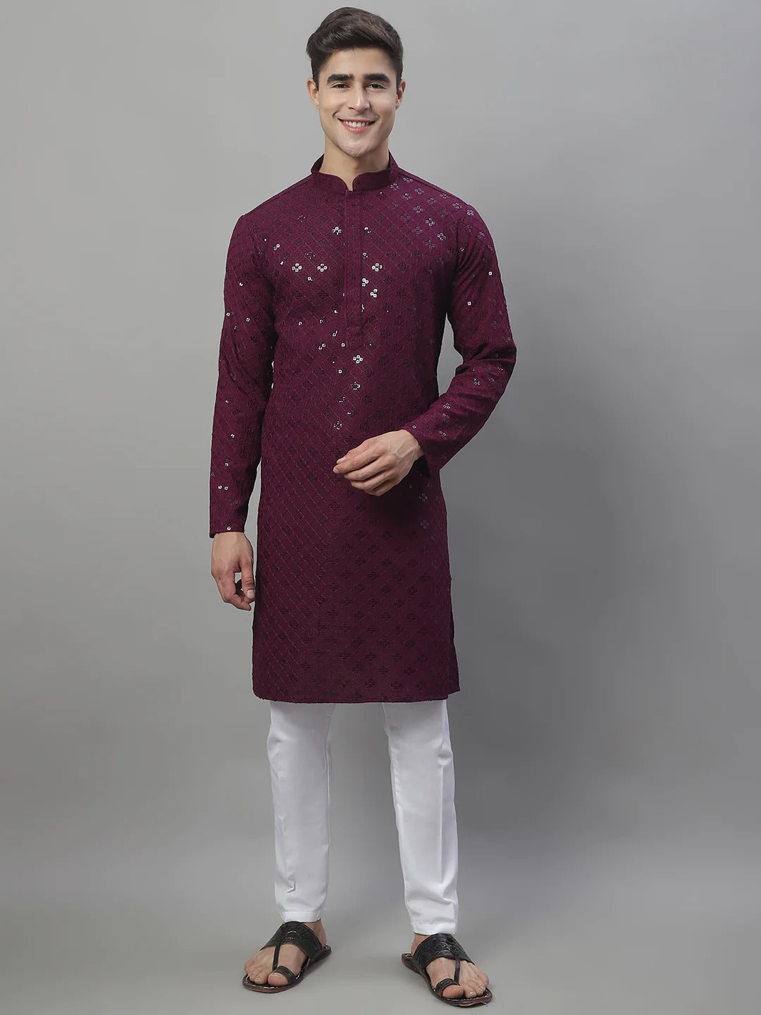 Men Purple Chikankari Kurta