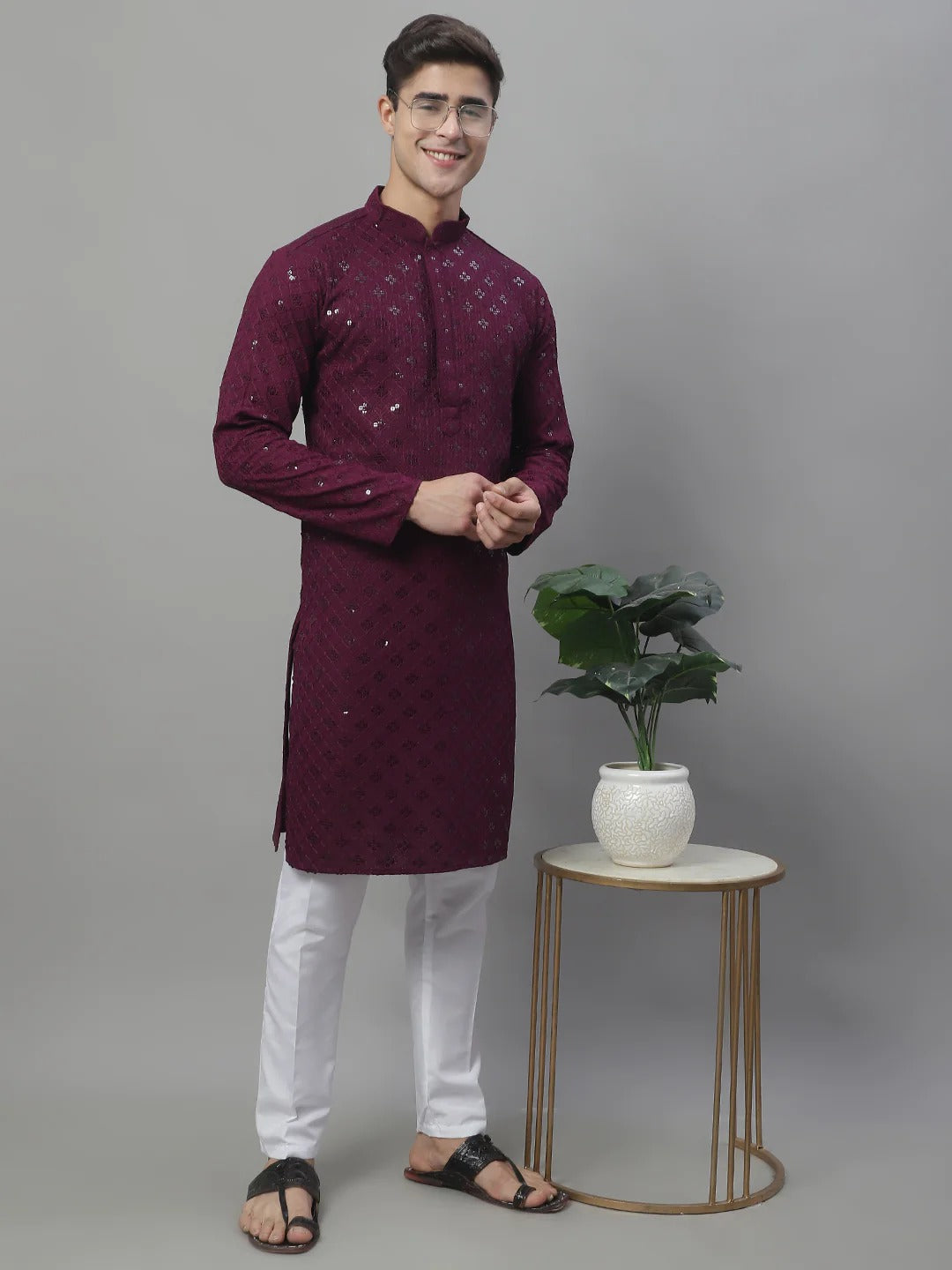 Men Purple Chikankari Kurta