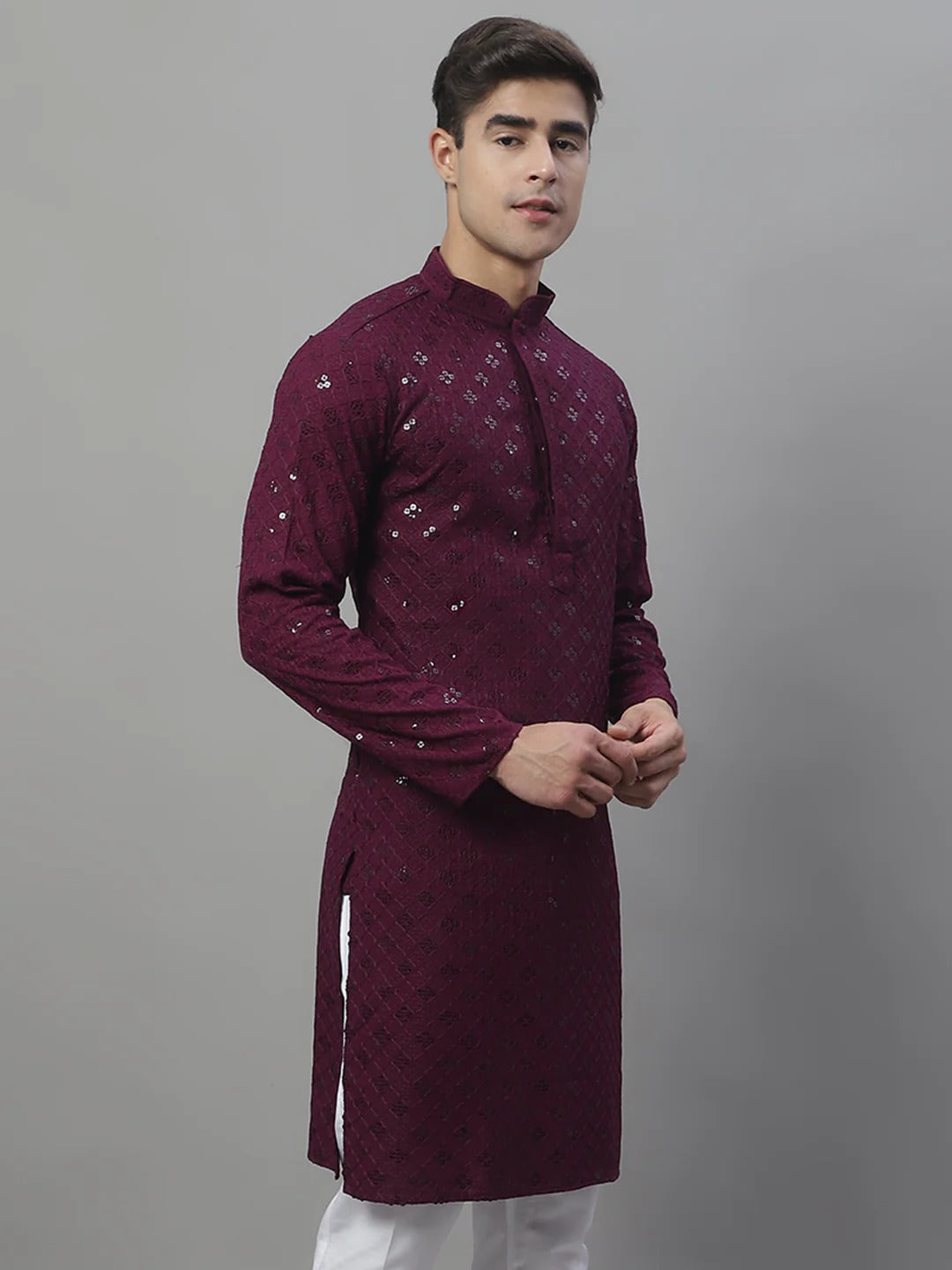 Men Purple Chikankari Kurta