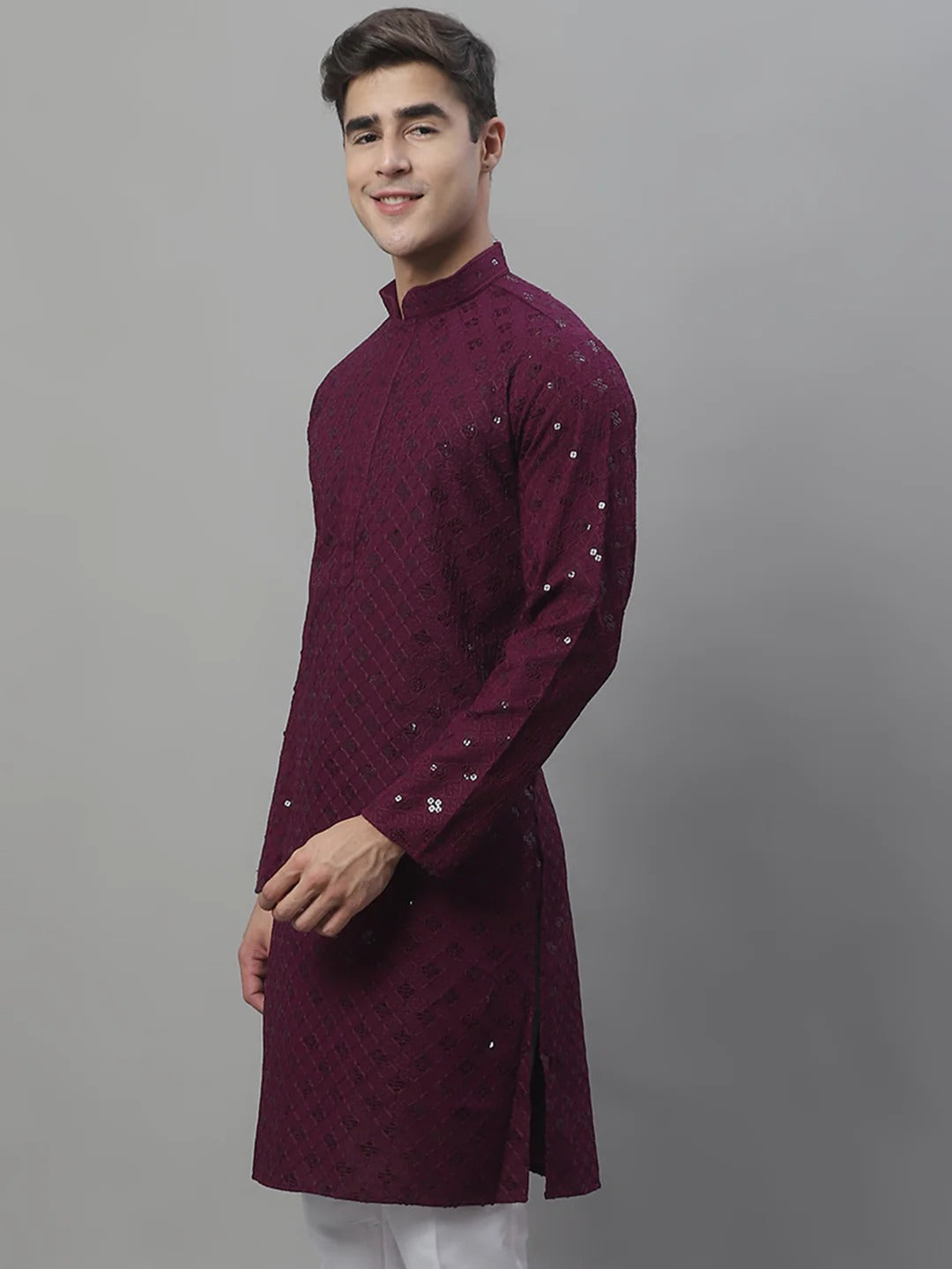 Men Purple Chikankari Kurta