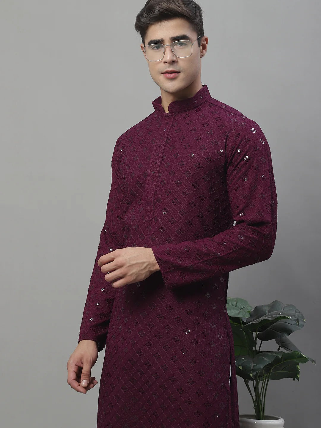 Men Purple Chikankari Kurta