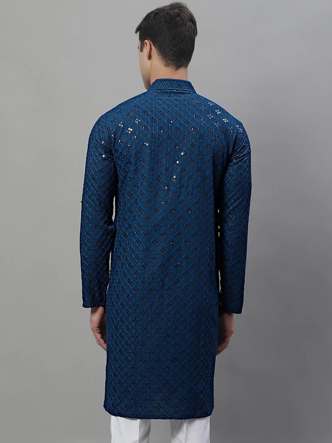 Men Teal Blue Chikankari Kurta