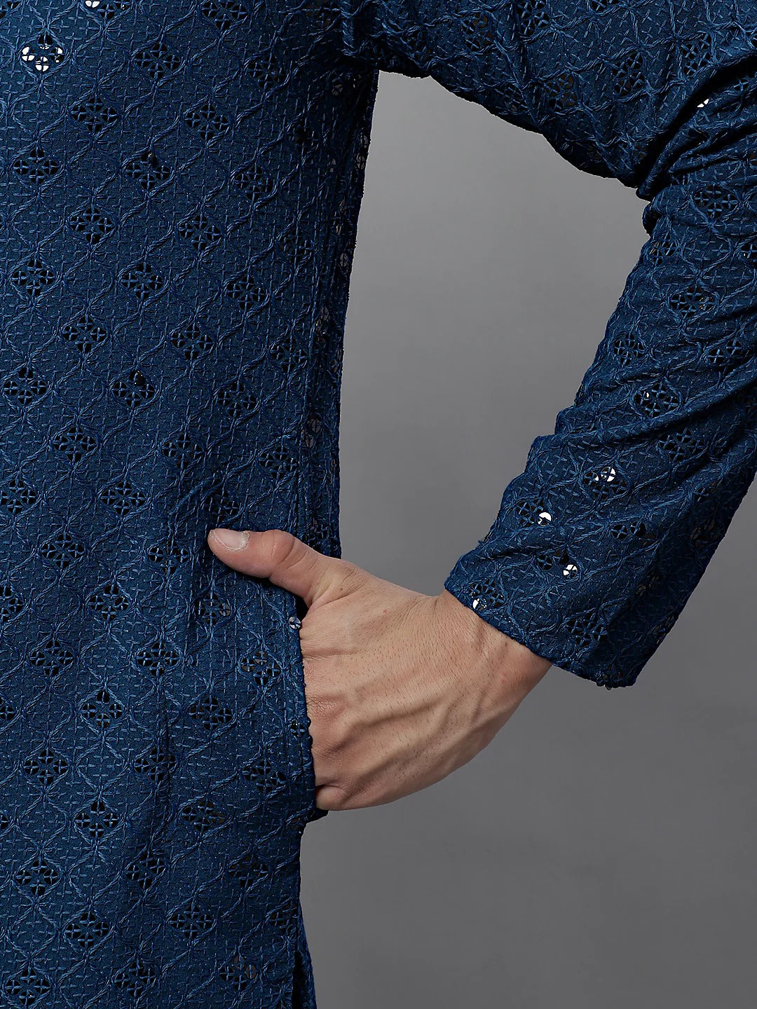 Men Teal Blue Chikankari Kurta