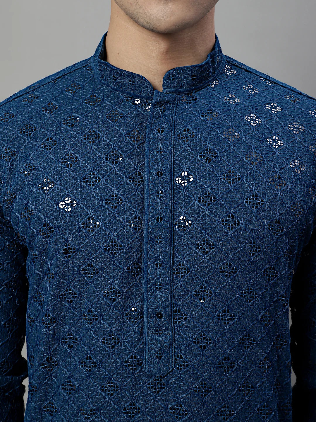 Men Teal Blue Chikankari Kurta