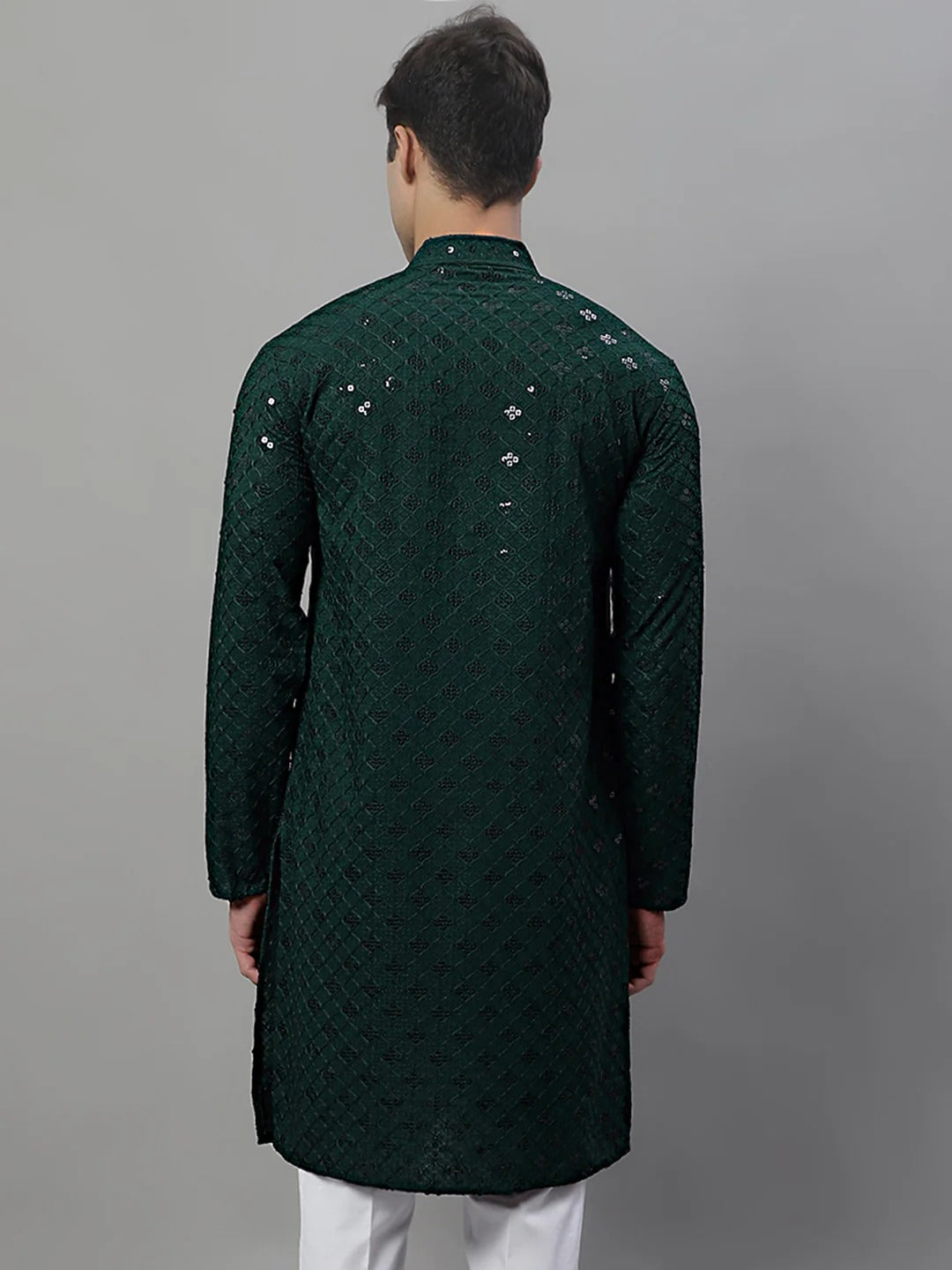 Men Dark Green Chikankari Kurta