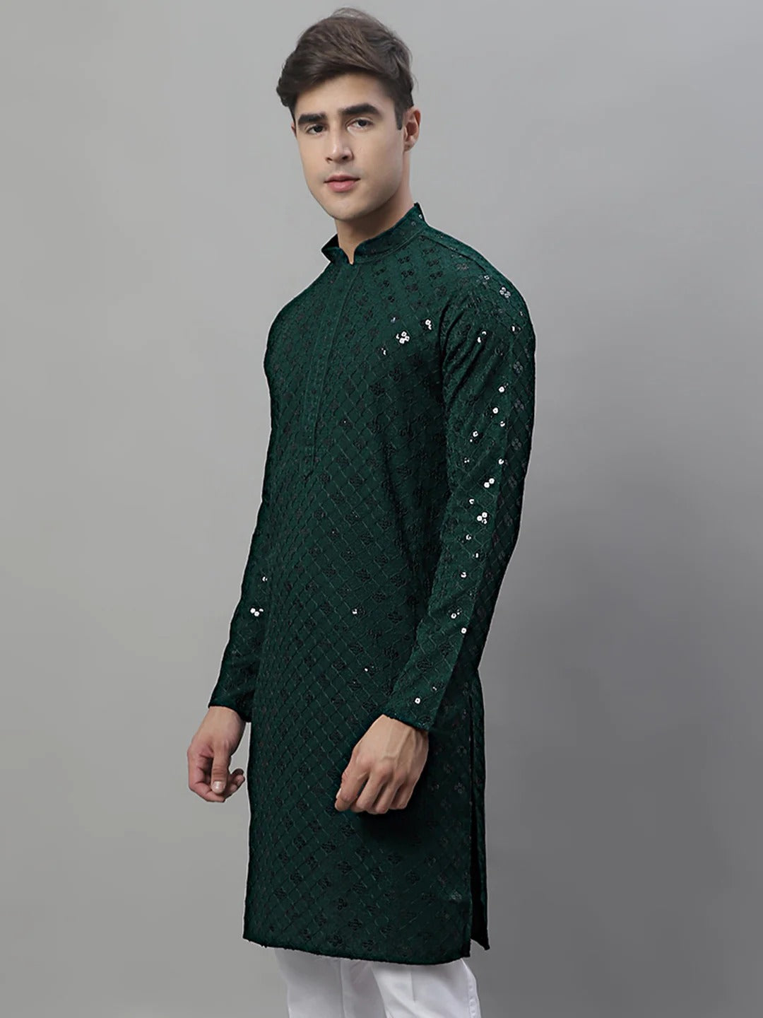 Men Dark Green Chikankari Kurta