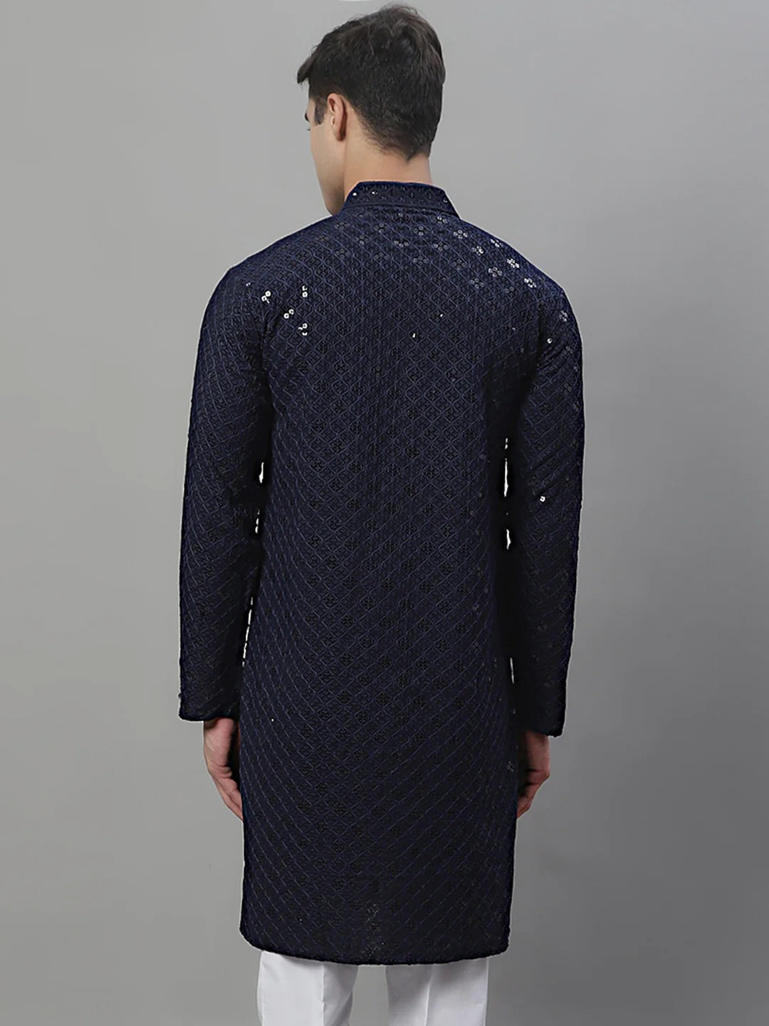 Men Navy Blue Chikankari Kurta