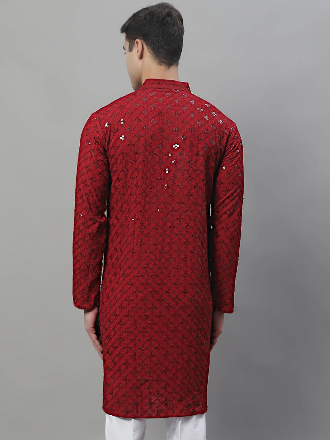 Men Maroon Chikankari Kurta