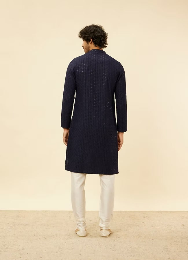 Men Navy Blue Chikankari Kurta