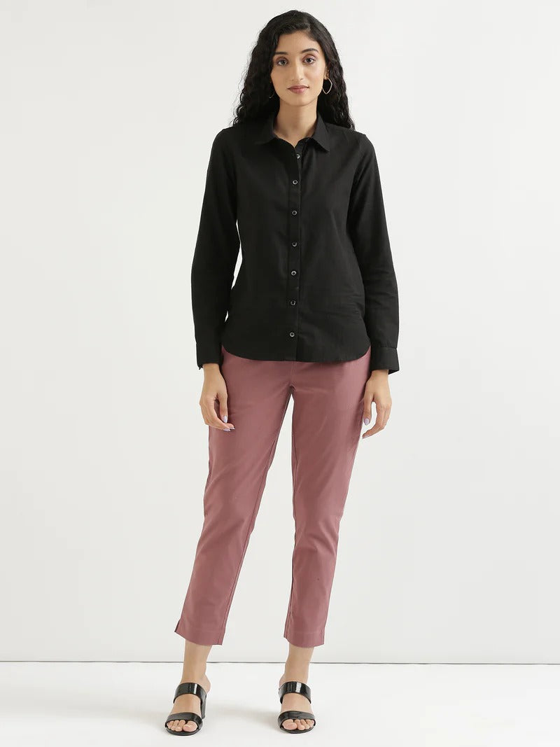 Rose Taupe High-Rise Easy Wash Pure Cotton Regular Pant