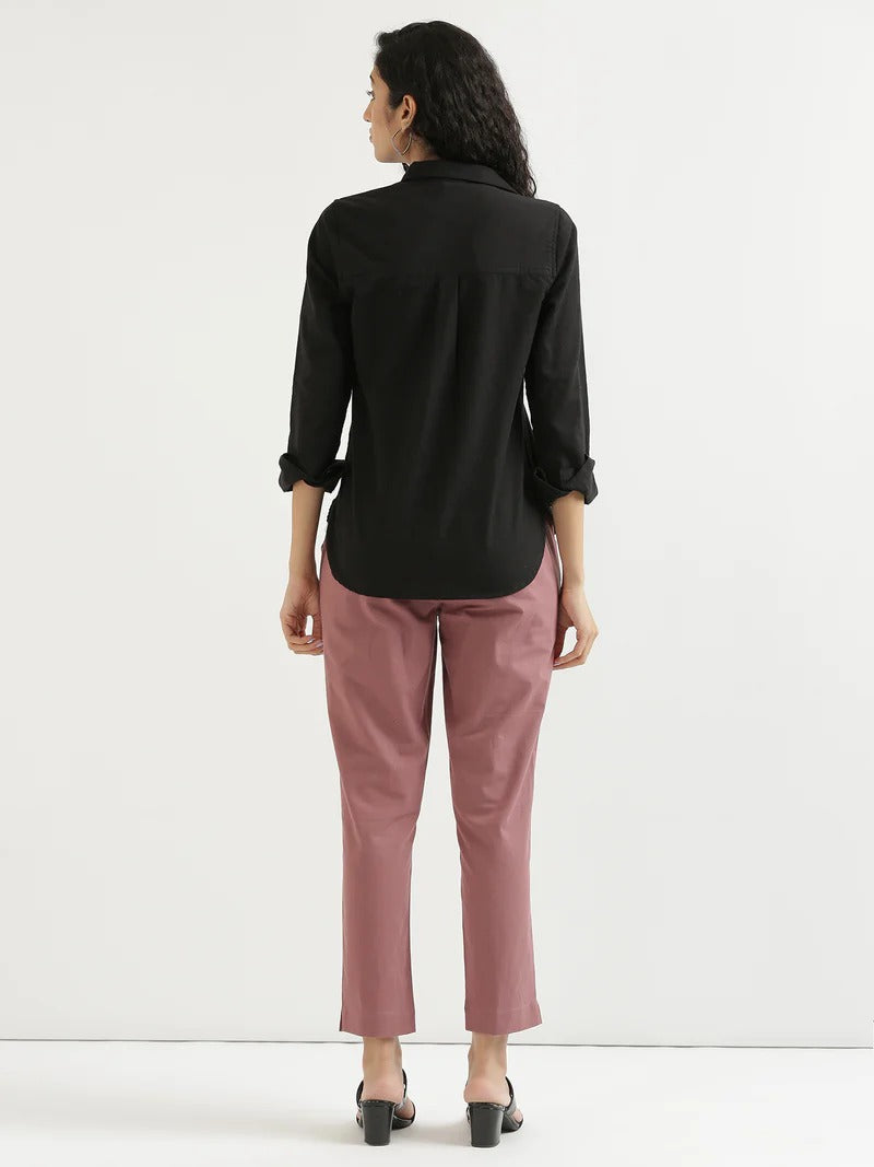 Rose Taupe High-Rise Easy Wash Pure Cotton Regular Pant