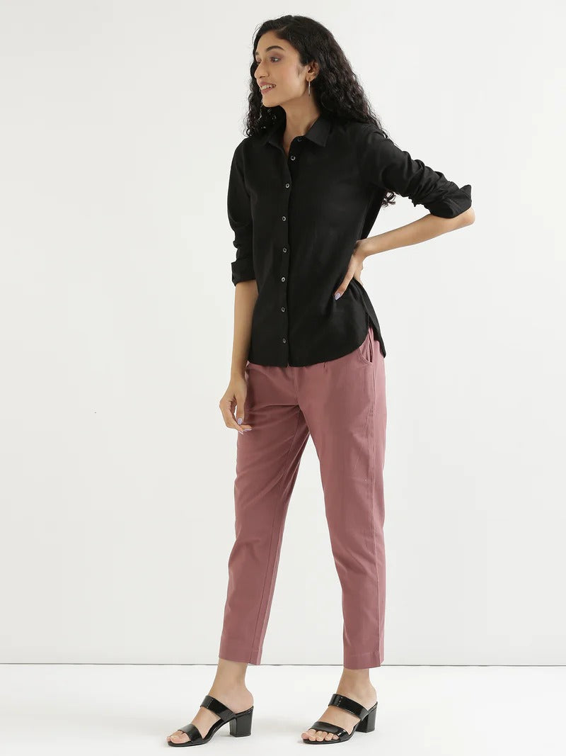 Rose Taupe High-Rise Easy Wash Pure Cotton Regular Pant