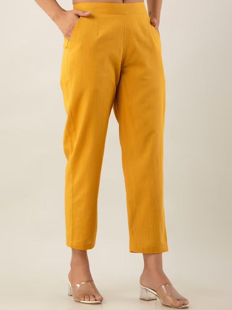 Yellow High-Rise Easy Wash Pure Cotton Regular Pant