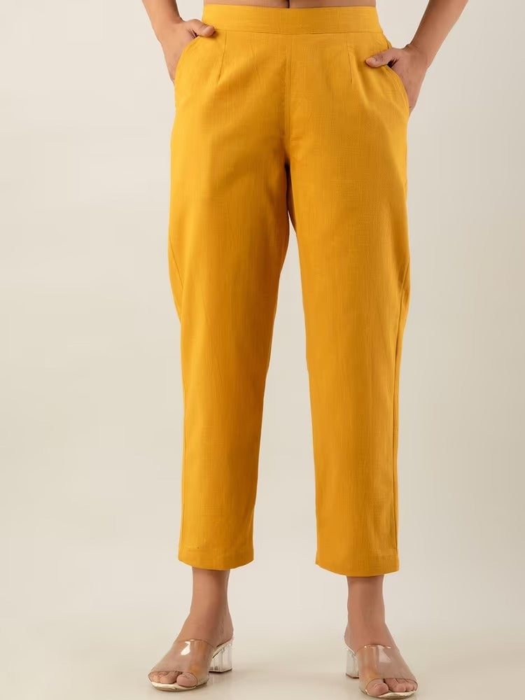 Yellow High-Rise Easy Wash Pure Cotton Regular Pant