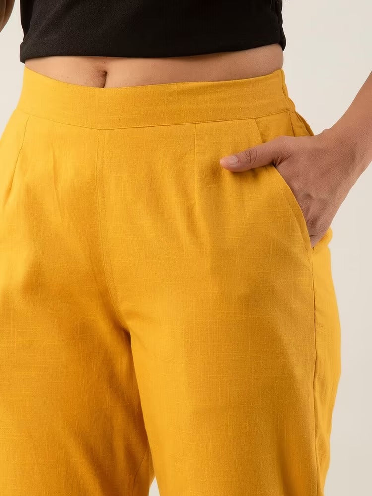 Yellow High-Rise Easy Wash Pure Cotton Regular Pant