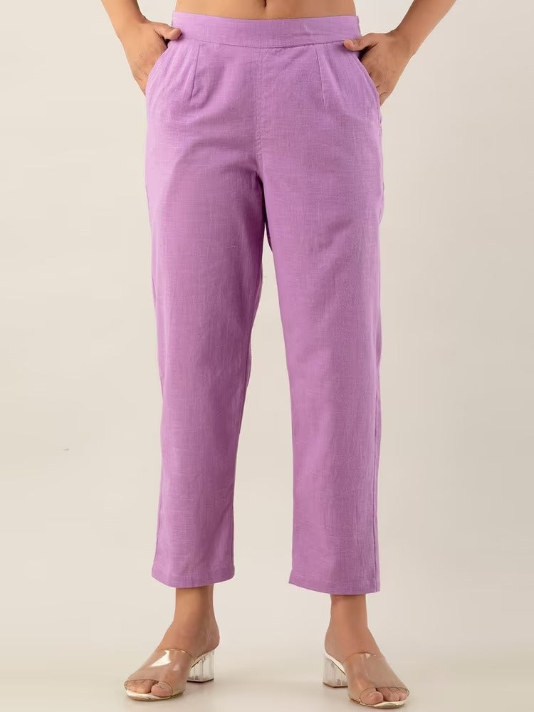 Lavender High-Rise Easy Wash Pure Cotton Regular Pant