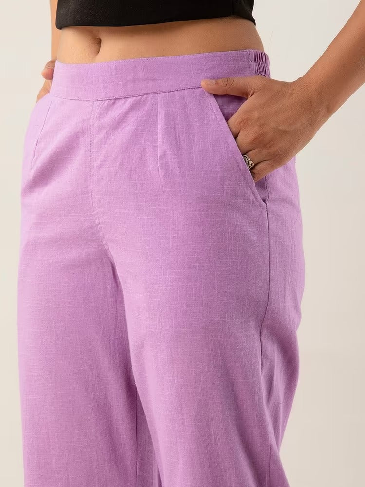 Lavender High-Rise Easy Wash Pure Cotton Regular Pant