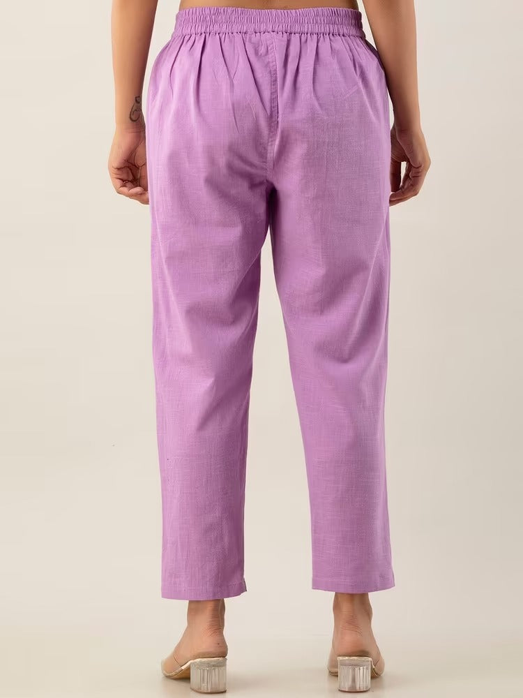 Lavender High-Rise Easy Wash Pure Cotton Regular Pant