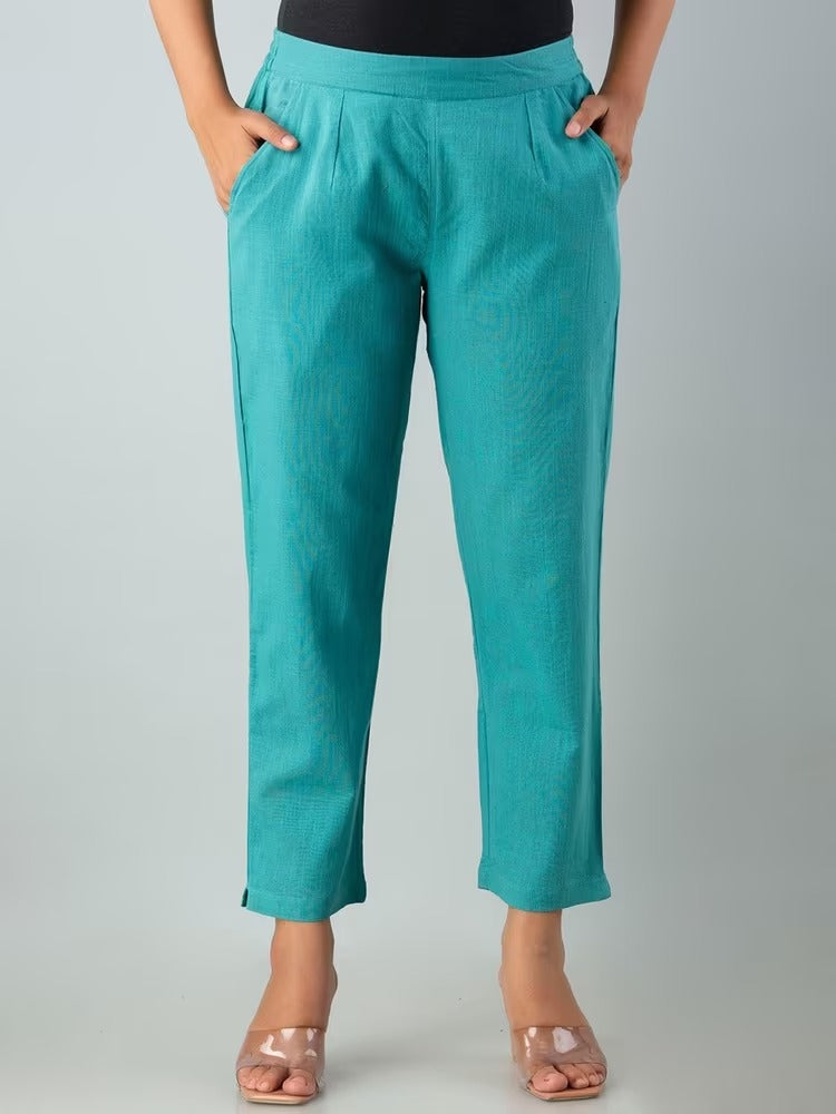 Rama Green High-Rise Easy Wash Pure Cotton Regular Pant