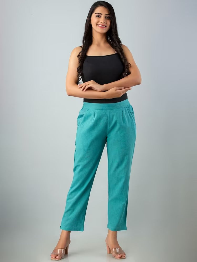 Rama Green High-Rise Easy Wash Pure Cotton Regular Pant