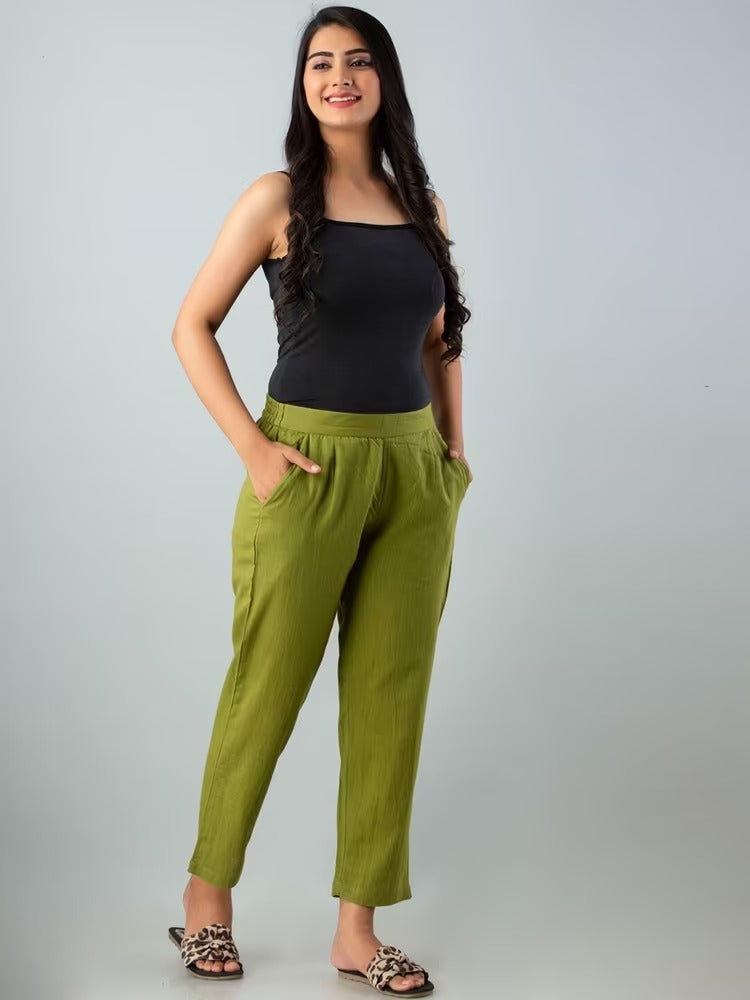 Green High-Rise Easy Wash Pure Cotton Regular Pant