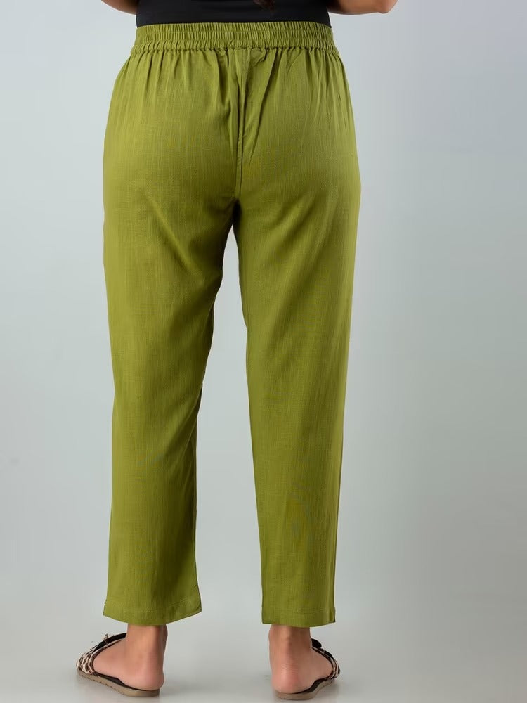 Green High-Rise Easy Wash Pure Cotton Regular Pant