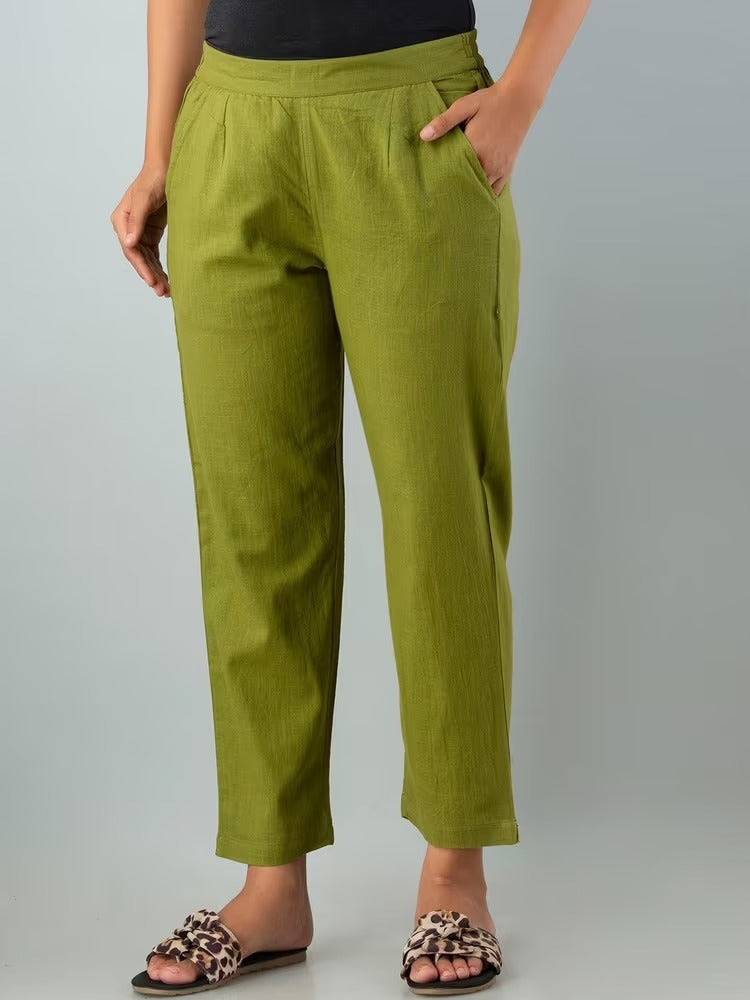 Green High-Rise Easy Wash Pure Cotton Regular Pant