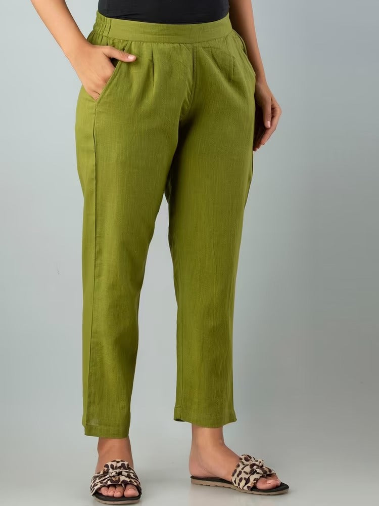 Green High-Rise Easy Wash Pure Cotton Regular Pant