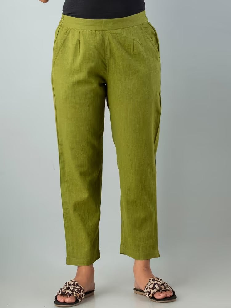 Green High-Rise Easy Wash Pure Cotton Regular Pant