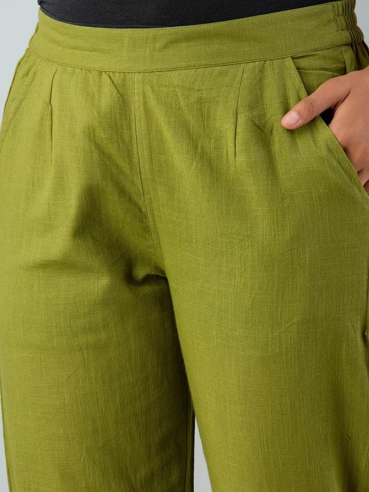 Green High-Rise Easy Wash Pure Cotton Regular Pant