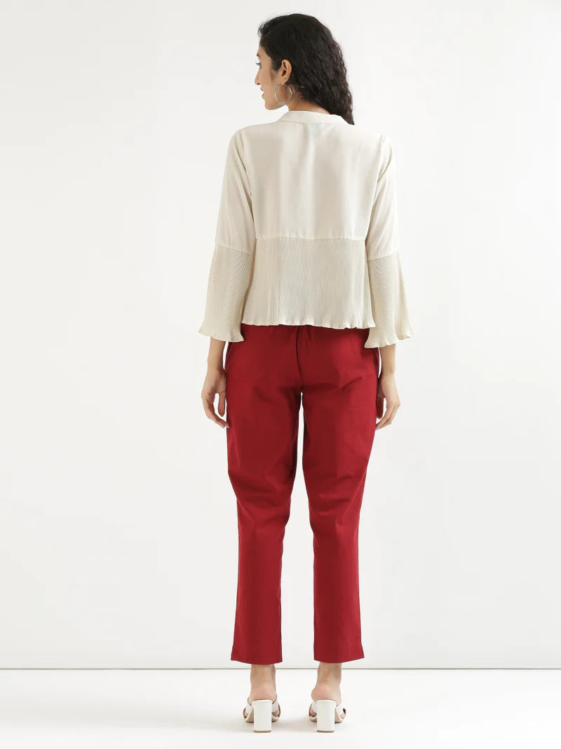 Red Cotton Elasticated Casual Pant