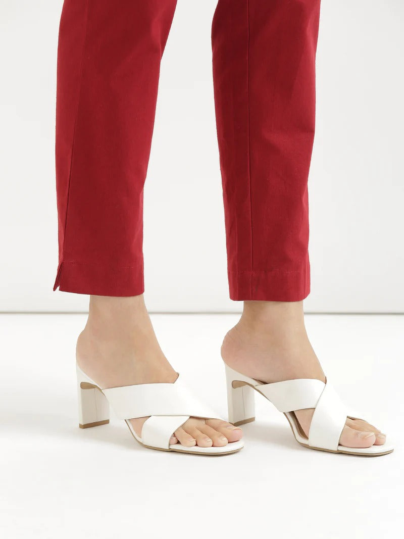 Red Cotton Elasticated Casual Pant