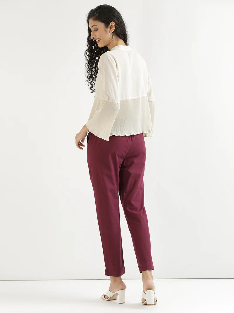 Wine High-Rise Easy Wash Pure Cotton Regular Pant