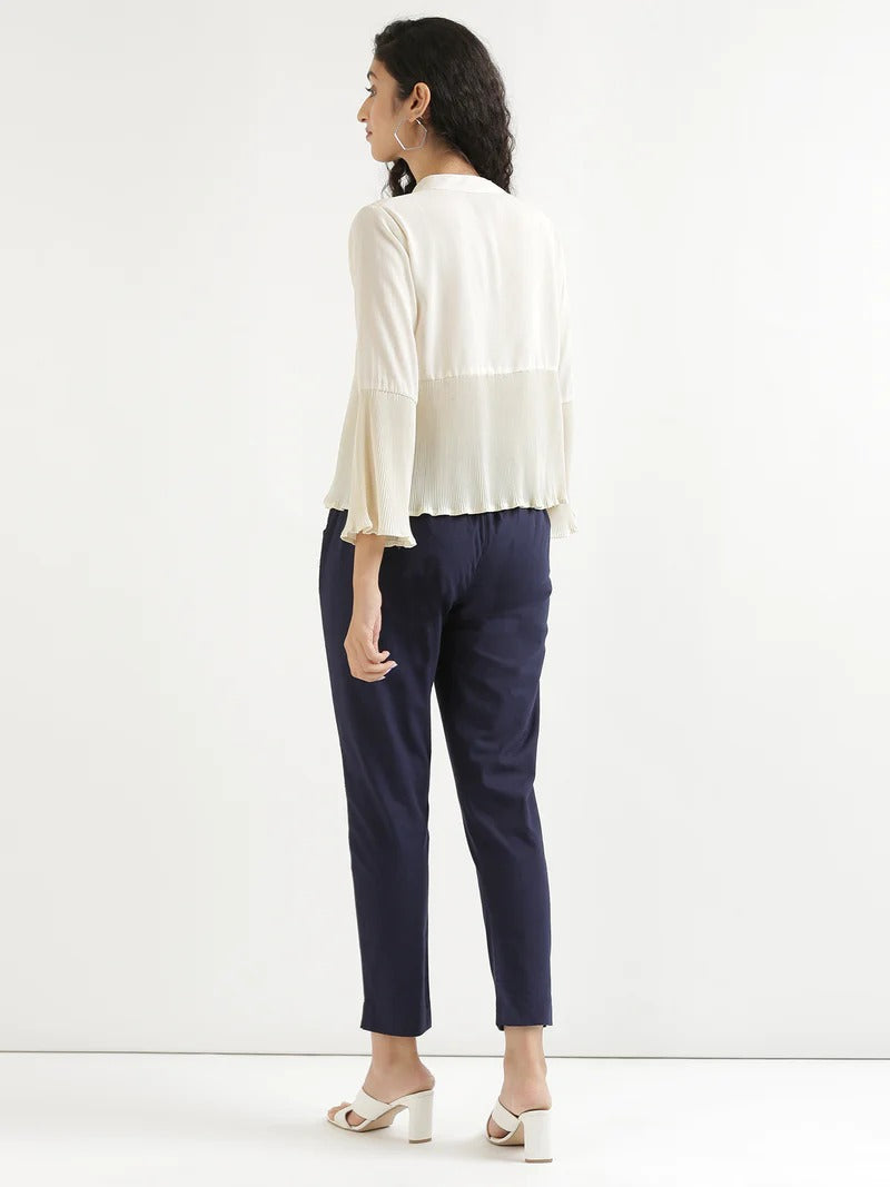 Navy Blue High-Rise Easy Wash Pure Cotton Regular Pant