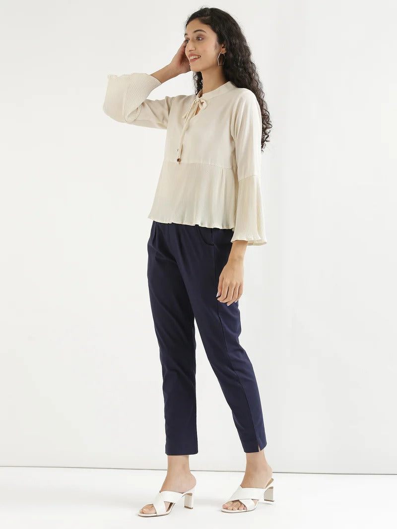 Navy Blue High-Rise Easy Wash Pure Cotton Regular Pant