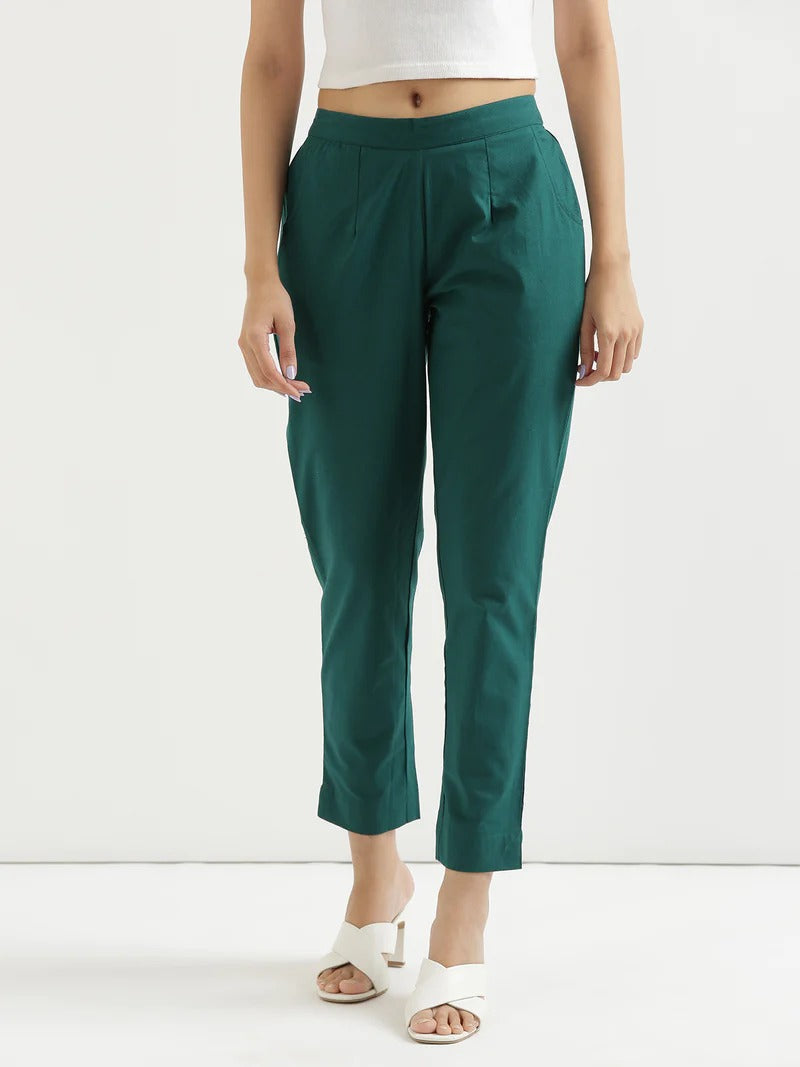 Green High-Rise Easy Wash Pure Cotton Regular Pant