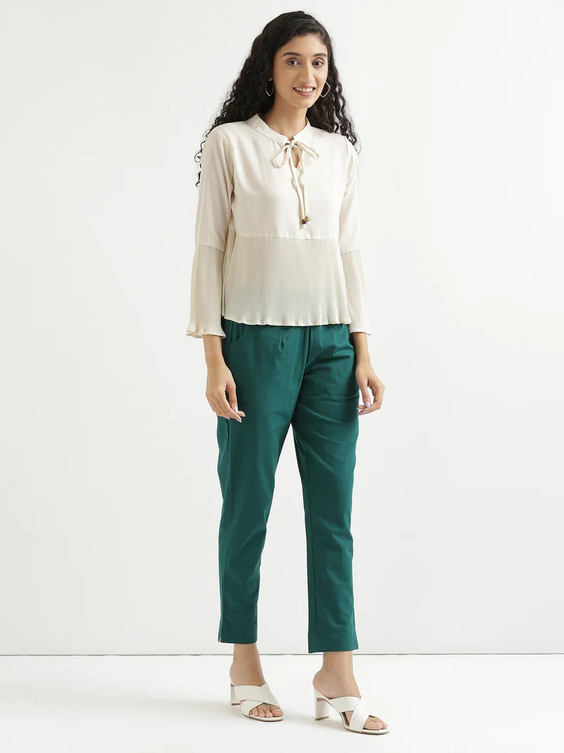 Green High-Rise Easy Wash Pure Cotton Regular Pant