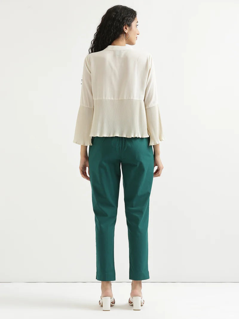 Green High-Rise Easy Wash Pure Cotton Regular Pant