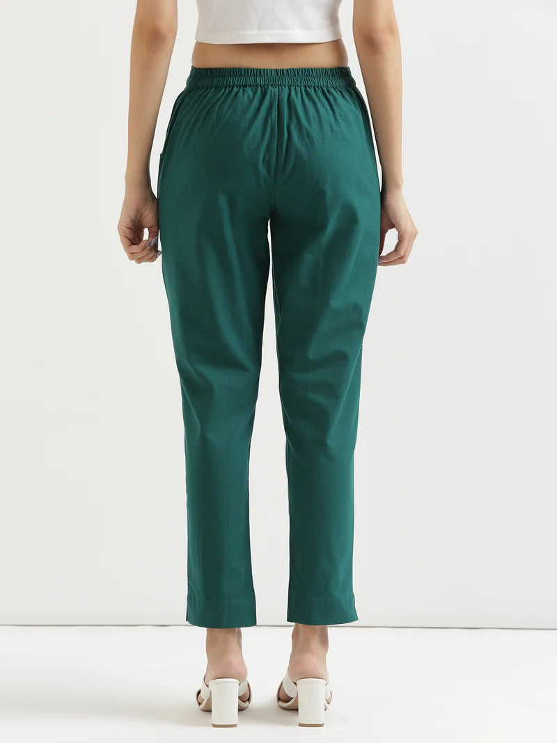 Green High-Rise Easy Wash Pure Cotton Regular Pant