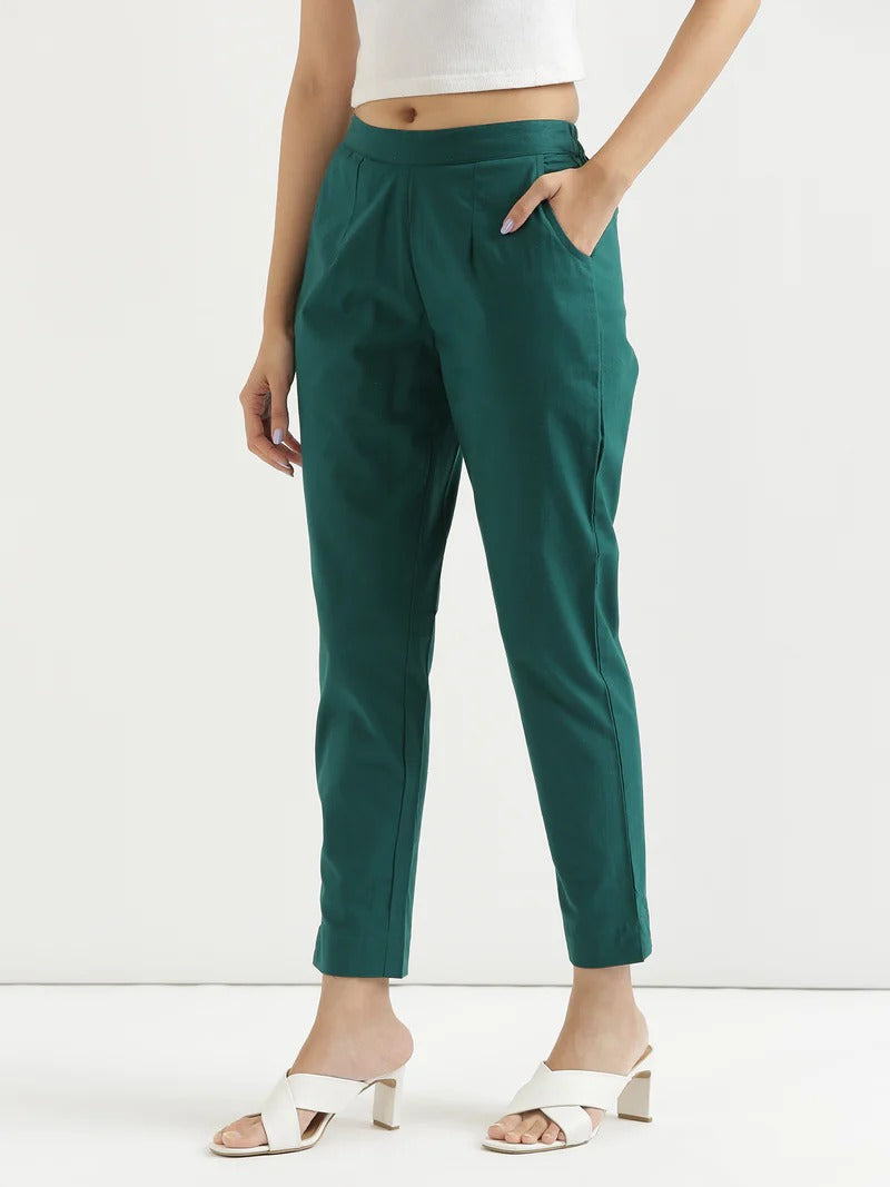 Green High-Rise Easy Wash Pure Cotton Regular Pant