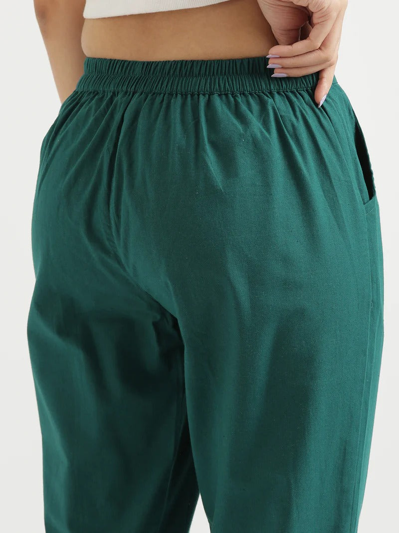 Green High-Rise Easy Wash Pure Cotton Regular Pant