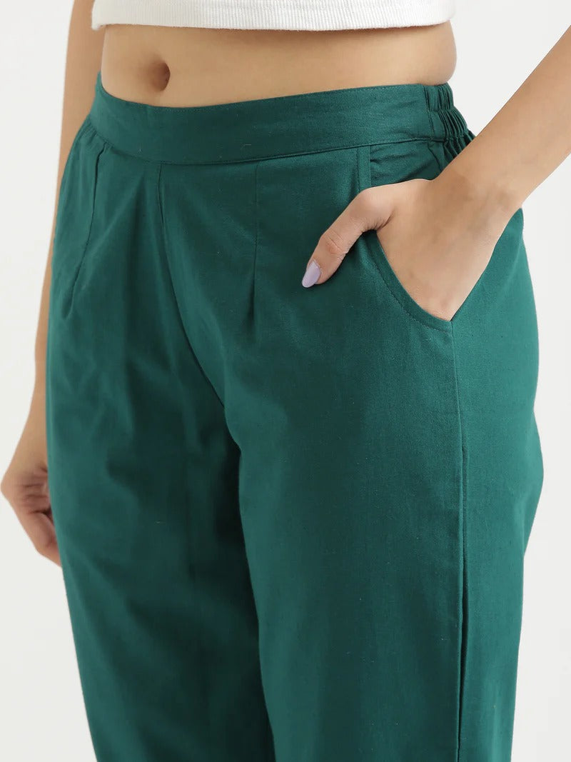 Green High-Rise Easy Wash Pure Cotton Regular Pant