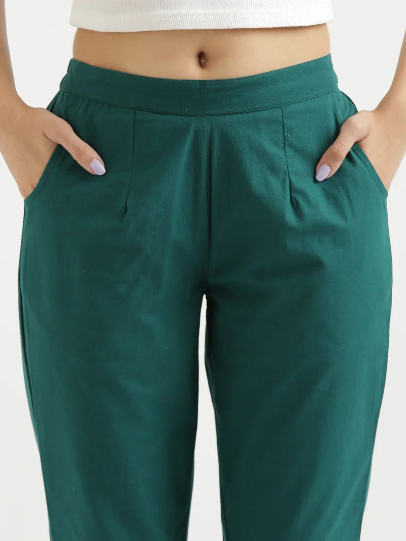 Green High-Rise Easy Wash Pure Cotton Regular Pant